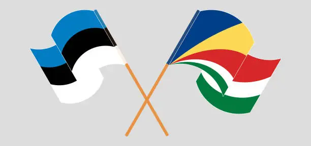 Vector illustration of Crossed and waving flags of Estonia and Seychelles