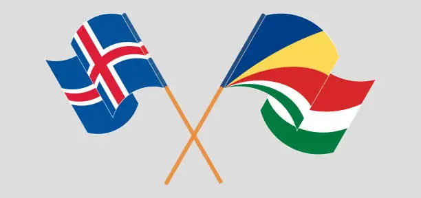 Vector illustration of Crossed and waving flags of Iceland and Seychelles