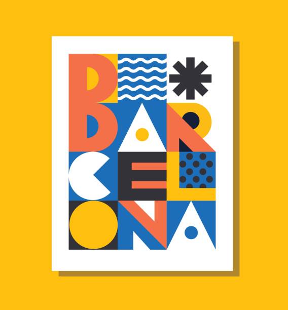 barcelona geometrik renkli poster - barcelona stock illustrations