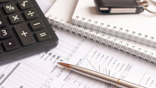 istock Paper, financial report, pen, notepad, flash drive on a white background 1302592872