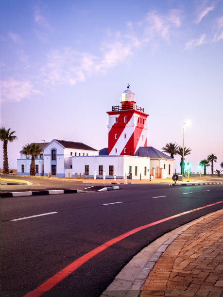 Green Point Lighthouse on Mouille Point in Cape Town stock photo