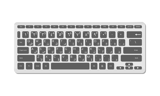 Arabic keyboard for computer with symbols. A modern image of a computer keyboard. Flat vector illustration.