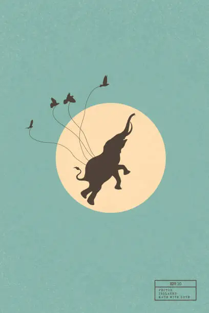 Vector illustration of Elephant flying in sky