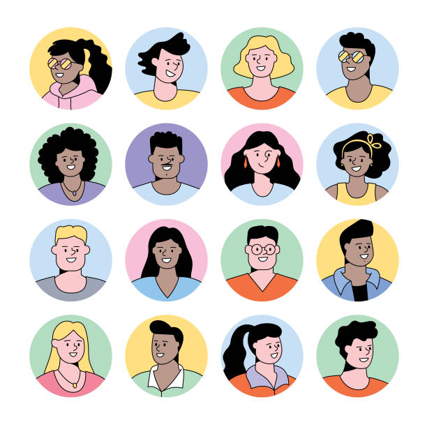 People avatars in circles Set of colorful avatars for diverse group of people on white background. 
Editable vectors on layers. portrait stock illustrations
