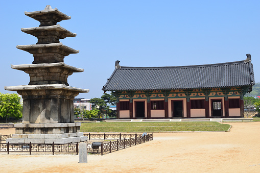 Five storied stone pagoda of Jeongnimsa Temple site in Buyeo, South Chungcheong Province, Korea