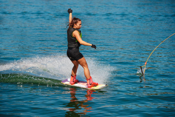 istock Releasing towing cable and balancing on the wakeboard 1302606678