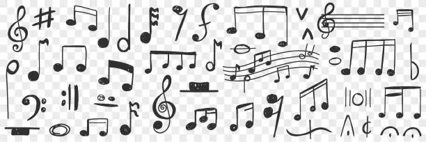 Vector illustration of Musical notes drawings doodle set