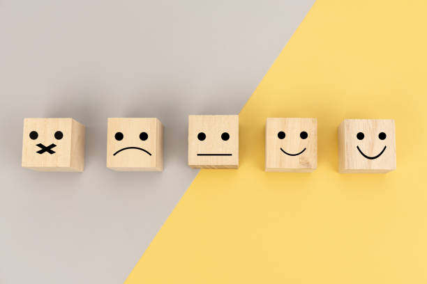 istock Customer can choose a happy face.  Service, Survey, rate, feedback communication concept 1302607268