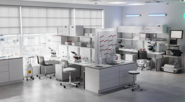istock 3D rendering of a medical laboratory 1302609493