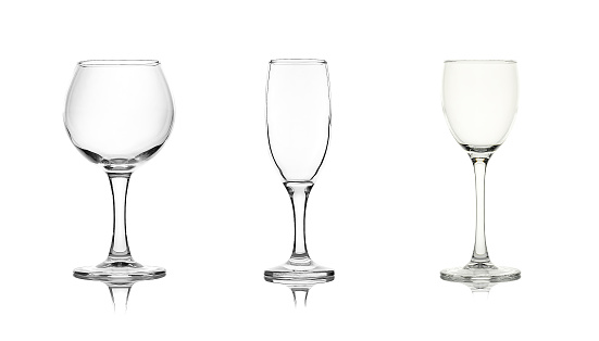 Three wine glasses isolated on white background