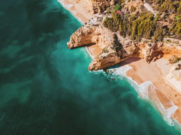 Photo of Aerial View of the Beautiful Algarve Coastline near Benagil Caves, Portugal