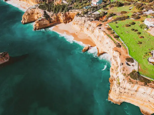 Photo of Aerial View of the Beautiful Algarve Coastline near Benagil Caves, Portugal