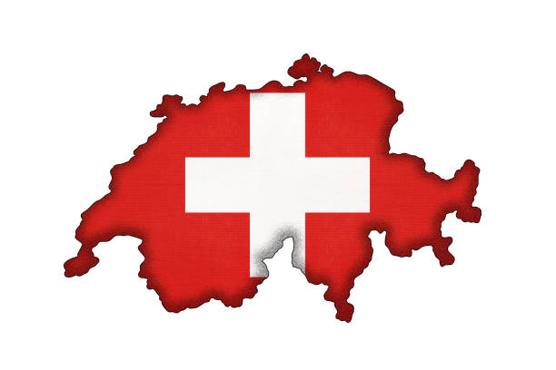 istock Switzerland border silhouette with national flag. Contour country on map. 1302611467