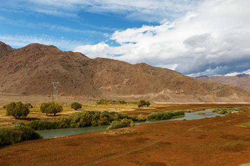 Chu River, Kyrgyzstan, border between the Issyk-Kul region and the Naryn region
