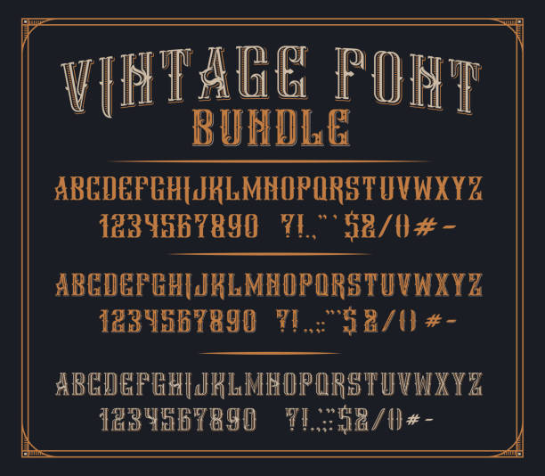 Bundle of vintage decorative fonts Bundle of vintage decorative fonts. Perfect for alcohol labels, logos, shops,headlines, posters and many other uses. tattoo fonts stock illustrations