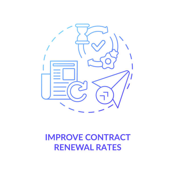 Improve contract renewal rates concept icon Improve contract renewal rates concept icon. Contract management automation advantages. Assign responsibility idea thin line illustration. Vector isolated outline RGB color drawing contract renewal stock illustrations