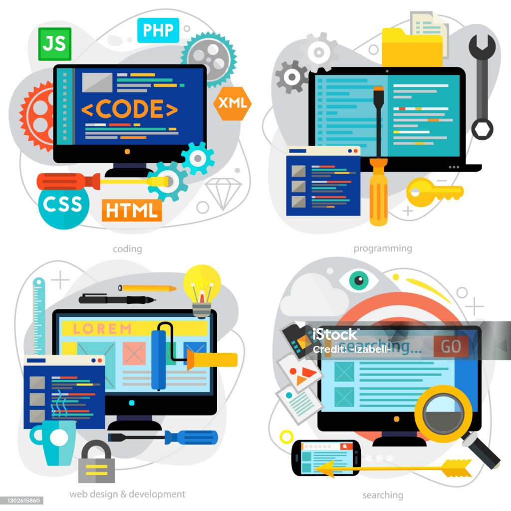Coding Programming Scripting And Development Concept Banners Stock ...