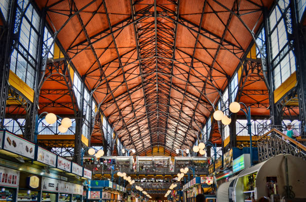 great market hall in budapest largest and oldest indoor market in budapest market hall stock pictures, royalty-free photos & images