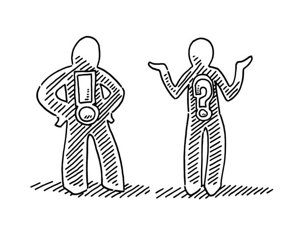 Mr Exclamation Mark And Mrs Question Mark Drawing Hand-drawn vector drawing of Mr Exclamation Mark And Mrs Question Mark. Black-and-White sketch on a transparent background (.eps-file). Included files are EPS (v10) and Hi-Res JPG. straight talk stock illustrations