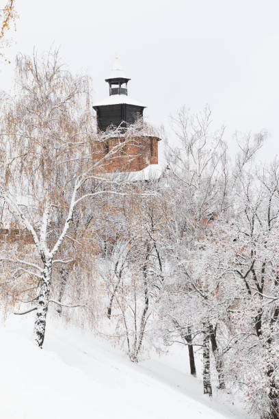 winter kremlin in Nizhny Novgorod stock photo