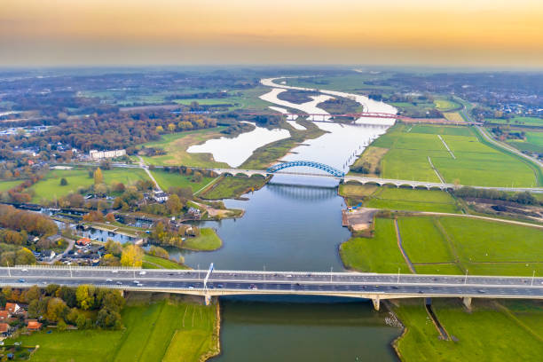 istock Lowland river IJssel with bridges 1302633272