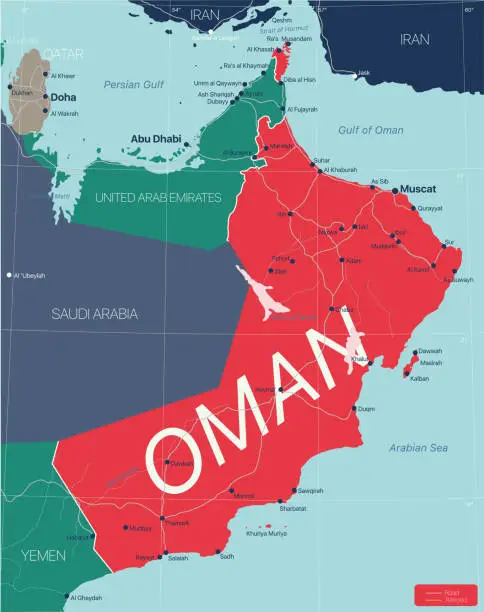 Vector illustration of Oman country detailed editable map