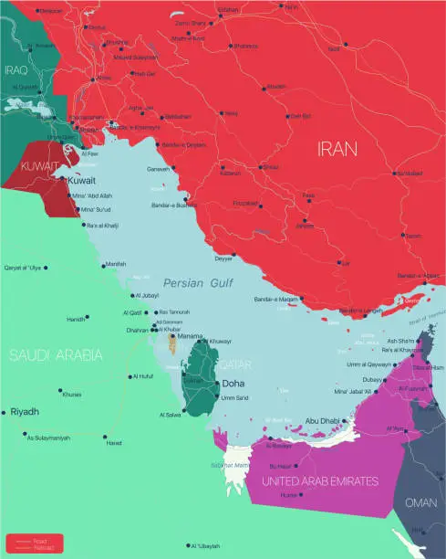 Vector illustration of Persian Gulf region editable map