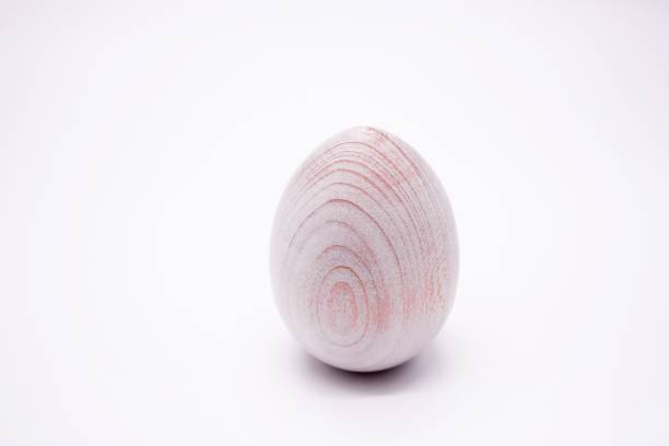 istock One unpainted hand-made wooden egg on a white background. Copy space 1302636062