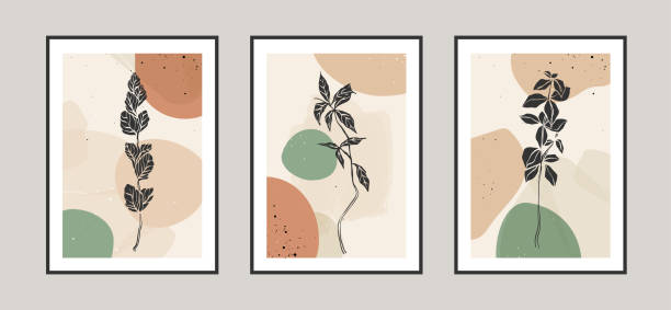 istock Modern abstract leaves line art background with different shapes for wall decoration, postcard or brochure cover design. Vector illustrations design 1302636837
