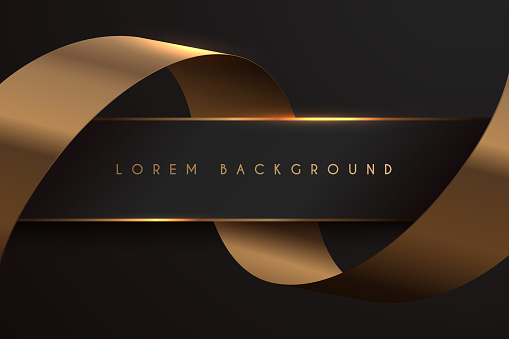 Black stripe with gold ribbon background in vector