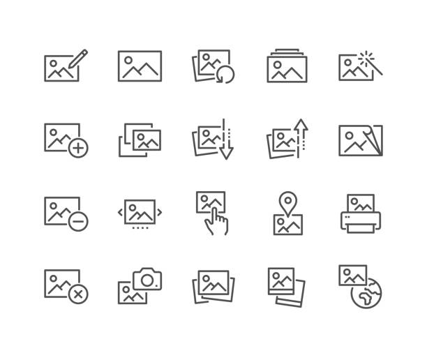 linienfoto-symbole - computerausdruck fotos stock-grafiken, -clipart, -cartoons und -symbole
