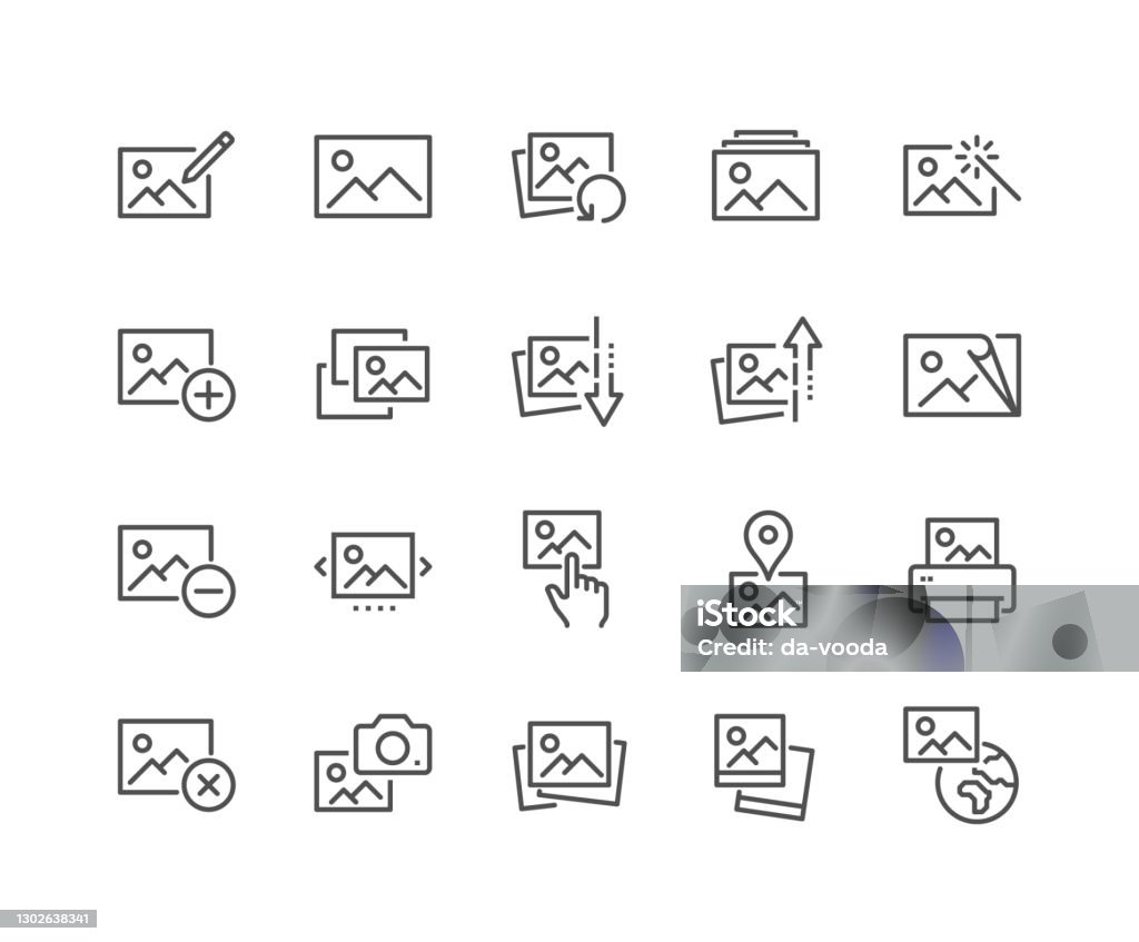 Line Photo Icons Simple Set of Photo Related Vector Line Icons. 
Contains such Icons as Edit, Print, Enhance Image and more. Editable Stroke. 48x48 Pixel Perfect. Icon stock vector
