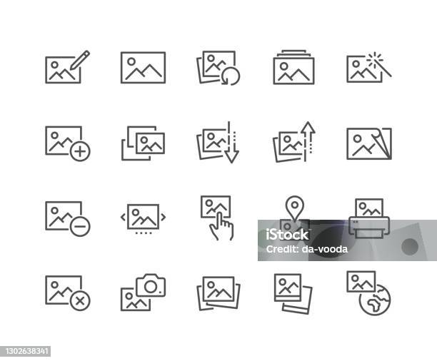 Line Photo Icons Stock Illustration - Download Image Now - Icon, Photograph, Painting - Art Product