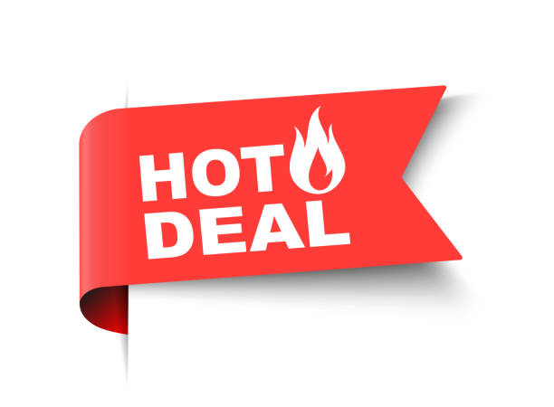 ilustraciones, imágenes clip art, dibujos animados e iconos de stock de etiqueta de hot deal de ilustración vectorial. elemento moderno del banner web con fuego - calor