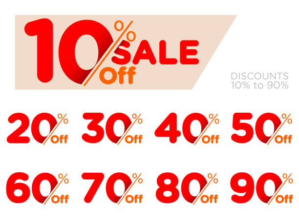 ilustrações de stock, clip art, desenhos animados e ícones de discount sale talkers or tags set, 10, 20, 90, 80, 30, 40, 50, 60, 70, 80, 90 percent off. sale and discount labels - number 10 percentage sign number financial figures