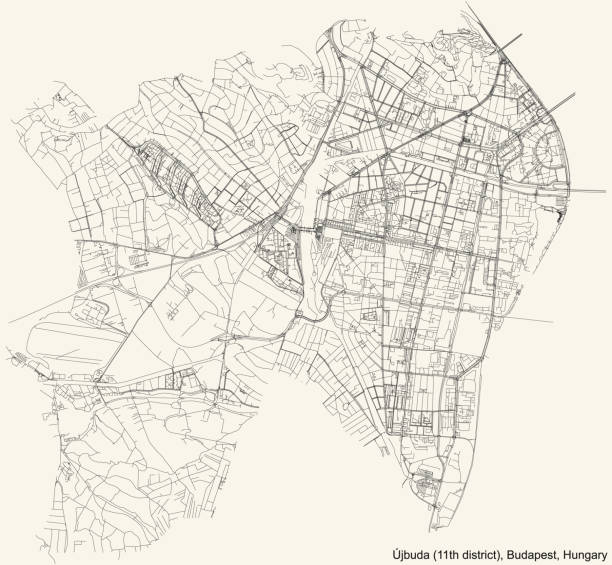 ストリートロードマップ ブダペストのウイブダ11区(xiケリューレット) ハンガリー - cartography hungary map global positioning system点のイラスト素材／クリップアート素材／マンガ素材／アイコン素材