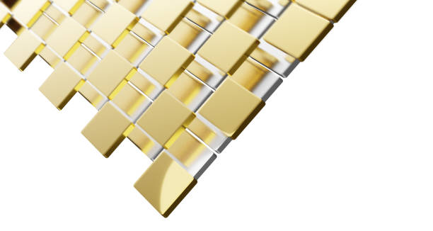 istock Flat squares and curved corners Gold and silver layers stacked on a white background 3d illustration 1302650833