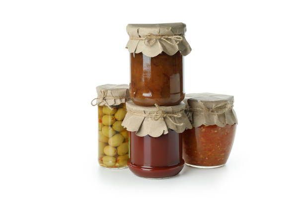 istock Jars with different canned food isolated on white background 1302652547