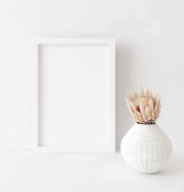 istock Mock up frame close up in home interior background, Boho style 1302655795