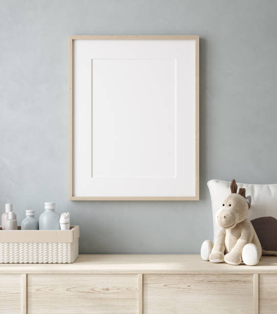 istock Mockup poster frame close up in nursery 1302655819