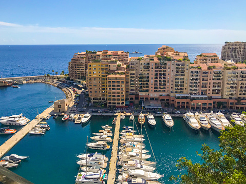 Aerial panoramic view of Port De Fontvieille in Monaco.