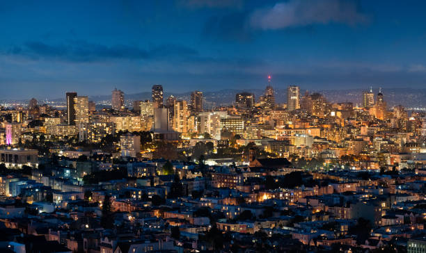 Illuminated San Francisco skyline at dusk