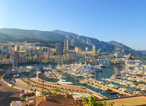 Aerial panoramic view of Port Hercules and La Condamine n Monaco.
