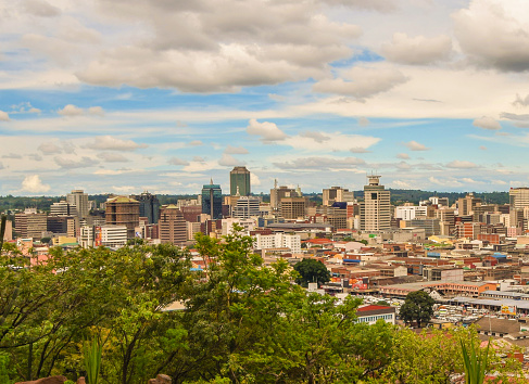 Aerial daytime panorama of Harare city centre, Zimbabwe.