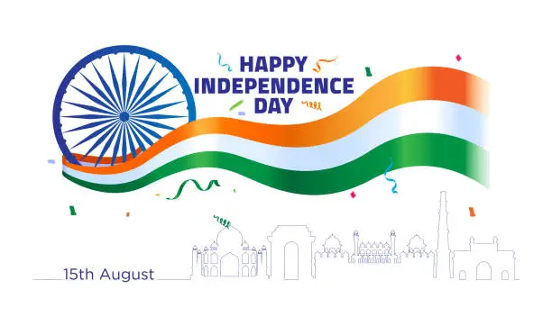 Vector illustration of Happy Independence day Greeting design template. Indian freedom day celebration concepts for wishing. Tricolor design layout for independence day.