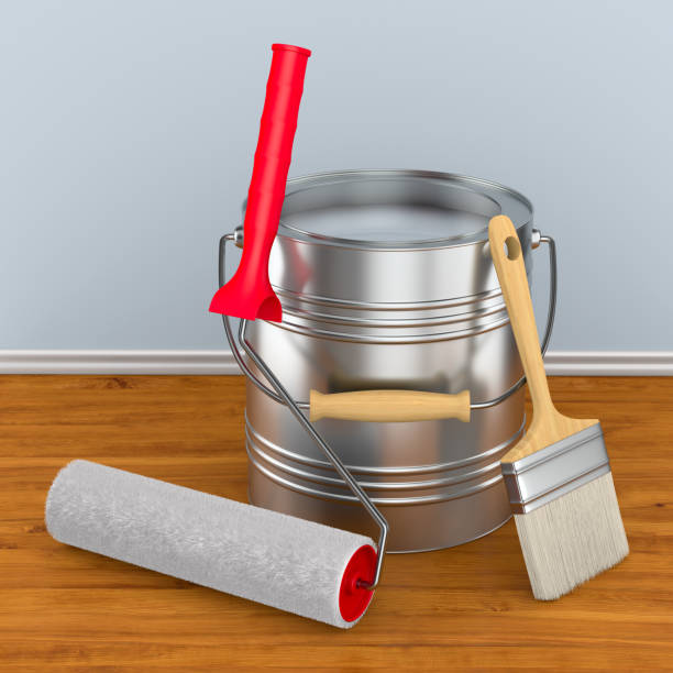 istock roller brush and can with colour. 3D illustration 1302661650