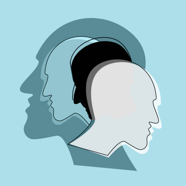 istock Schizophrenia concept, symbol of depresion, dementia. Vector ilustration. 1302663751