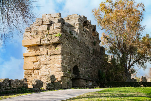 istock Old ruins in Side, Turkey - archaeology background 1302671982