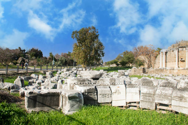 istock Old ruins in Side, Turkey - archaeology background 1302673095