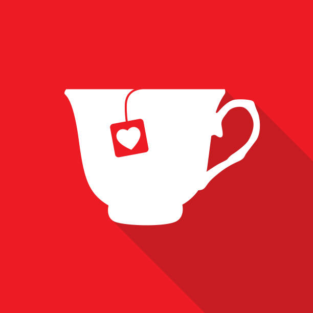 발렌타인 하트 티 컵 아이콘 - hot drink tea black tea red stock illustrations